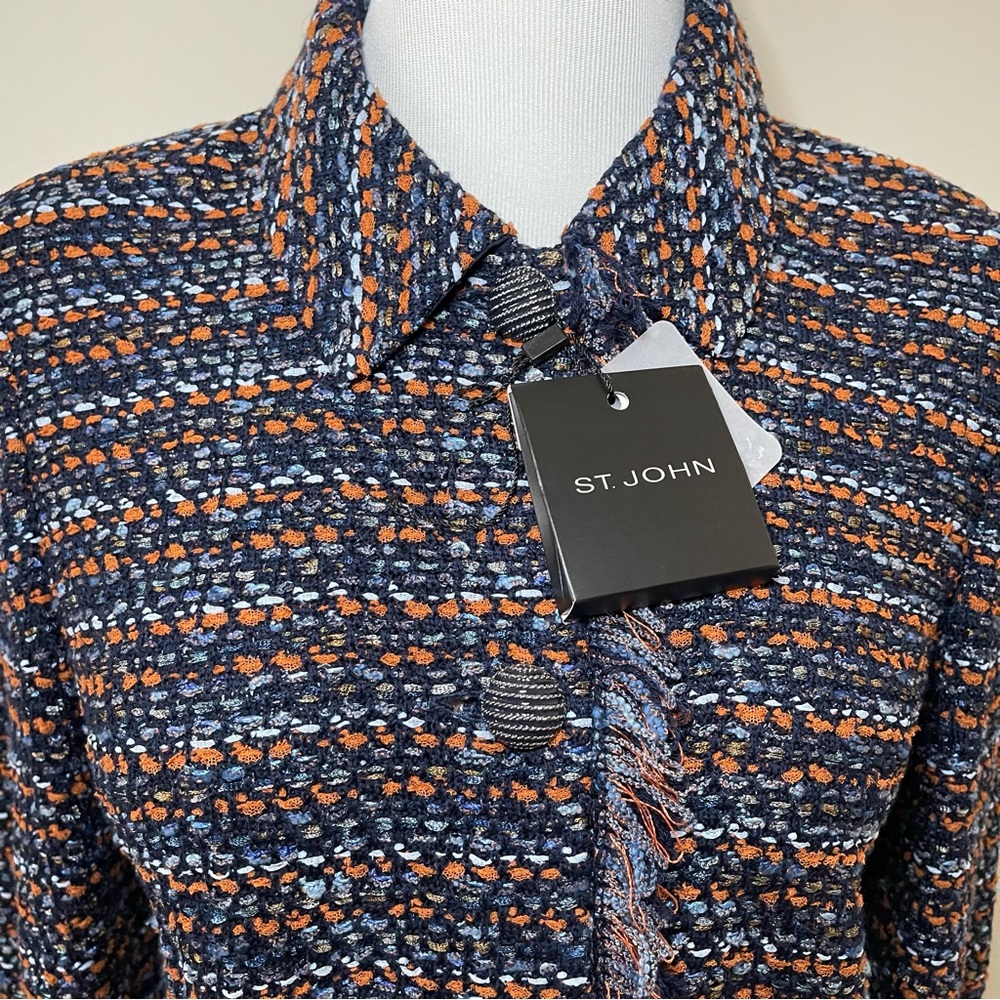 St. John Navy and Copper Tweed Blazer with Floral Scarf - Picture 10 of 15